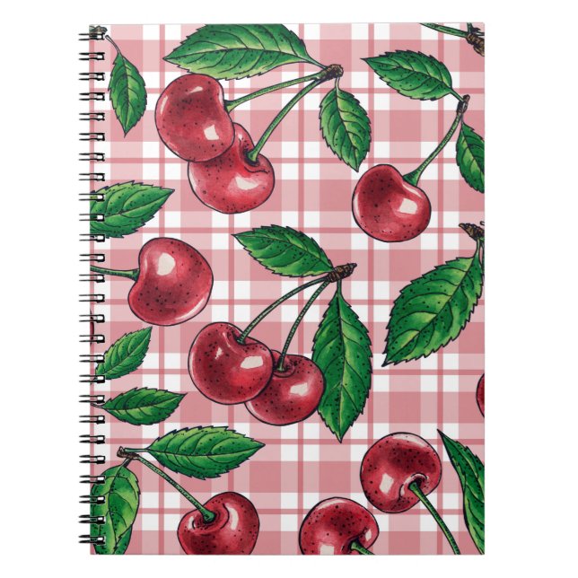 Red cherries on pink gingham notebook (Front)