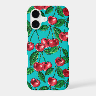 Red cherries on turquoise