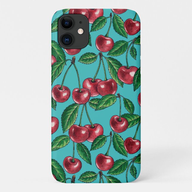 Red cherries on turquoise Case-Mate iPhone case (Back)