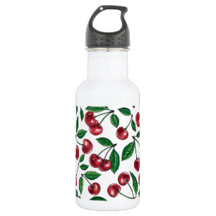 Red cherries on white 532 ml water bottle