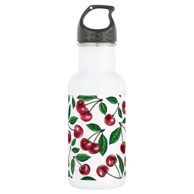 Red cherries on white 532 ml water bottle (Front)