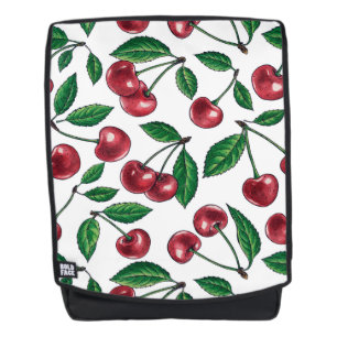 Red cherries on white backpack