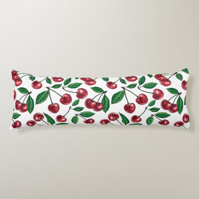 Red cherries on white body cushion (Front)