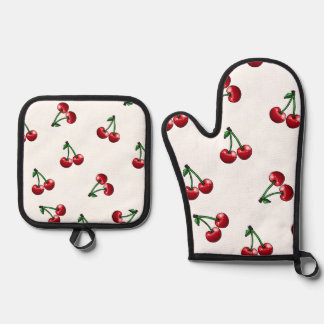Red Cherries Pattern Design Oven Mitt & Pot Holder Set