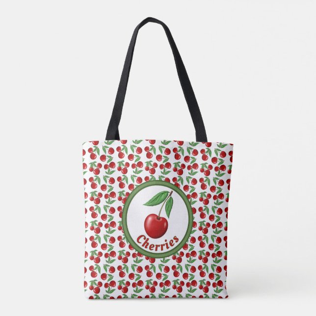 Red Cherries Pattern Personalised Tote Bag (Back)