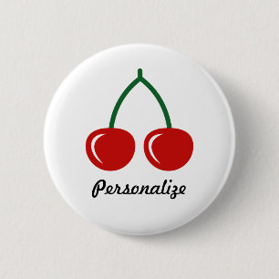 Red cherries pin button   personalised badge