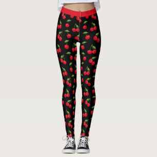 Red Cherries Red and Black Patterned Leggings