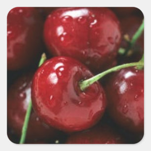 RED CHERRIES, SQUARE STICKERS