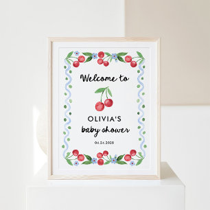 Red Cherries Whimsical Retro Baby Shower Welcome Poster