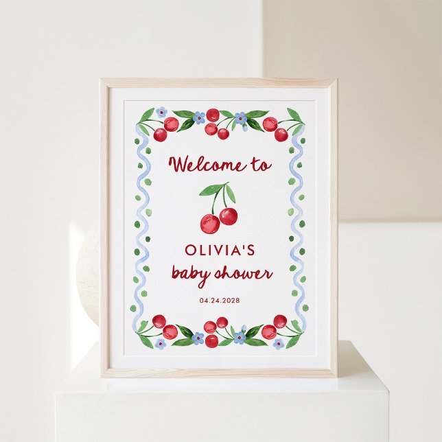 Red Cherries | Whimsical Retro Baby Shower Welcome Poster (Creator Uploaded)