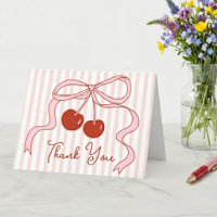 Red Cherries with Bow & Classy Preppy Pink Stripes
