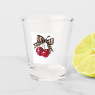 Red Cherries with Leopard Bow – Elegant Design, Shot Glass