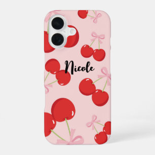 Red Cherries with Pink Bow Coquette Cottage Chic iPhone 16 Case