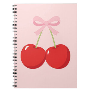 Red Cherries with Pink Bow Coquette Cottage Chic Notebook
