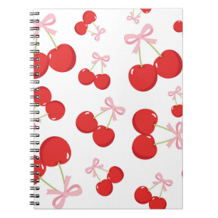 Red Cherries with Pink Bow Coquette Cottage Chic Notebook