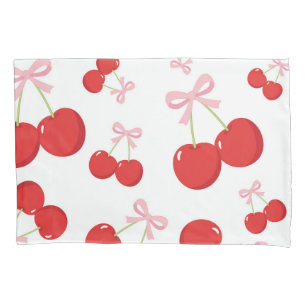 Red Cherries with Pink Bow Coquette Cottage Chic Pillowcase
