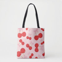 Red Cherries with Pink Bow Coquette Cottage Chic