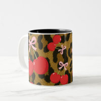 Red Cherries with Pink Bow Coquette Leopard Print