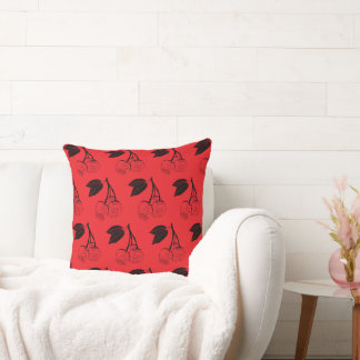 Red Cherries Woodcut  Cushion