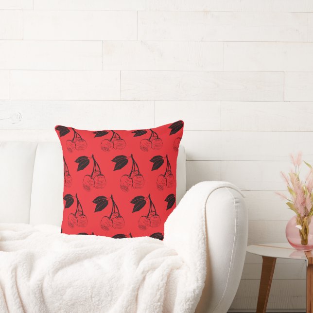Red Cherries Woodcut  Cushion (Couch)