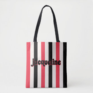Red Cherry and Black Cabana Stripe Luxe Tote Bag