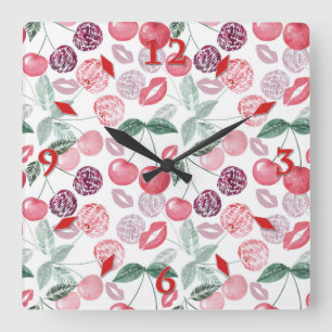 Red cherry berry fruit stylish large clock