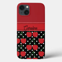 red cherry black polka dots vintage personalised