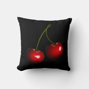 Red Cherry Black Throw Pillow or Choose Your Colou