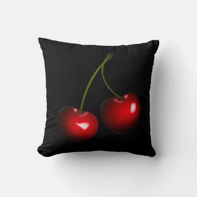 Red Cherry Black Throw Pillow or Choose Your Colou (Front)