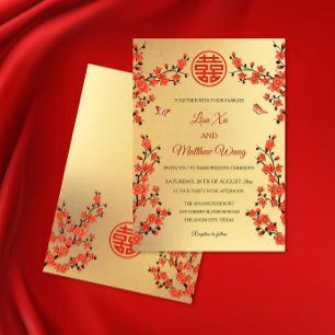 Red Cherry Blossom   Chinese Wedding Invitation