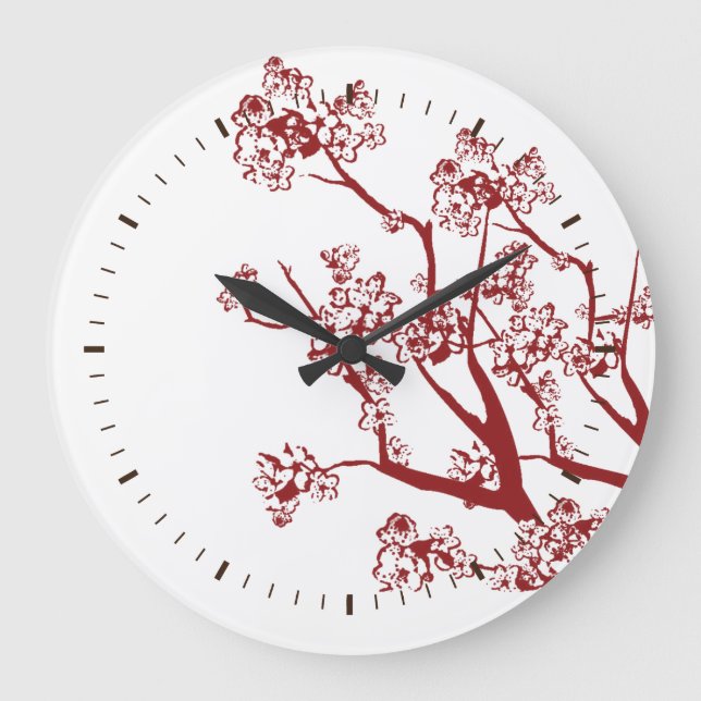 Red Cherry Blossom Custom Wall Clock (Front)