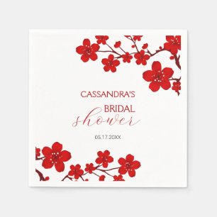Red Cherry Blossom Floral Bridal Shower Napkin