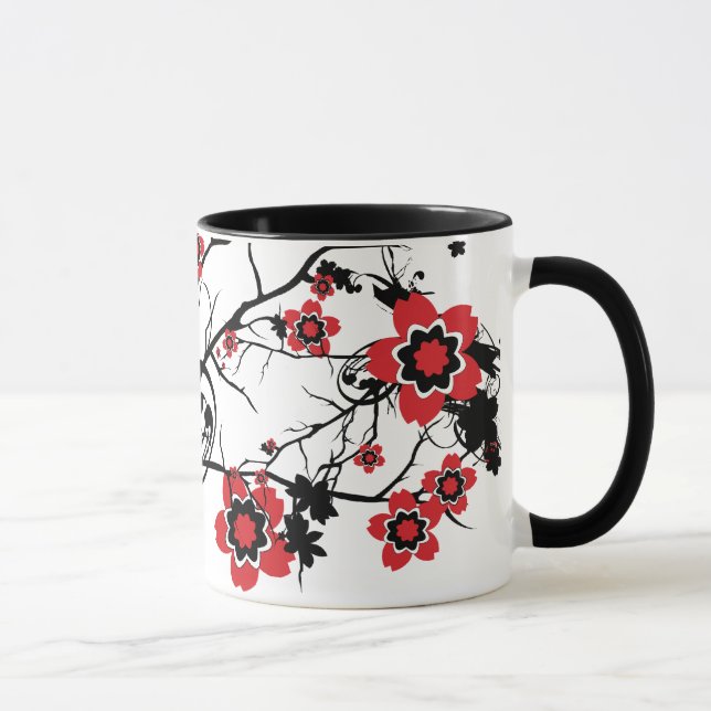 Red Cherry Blossom Sakura Design Mug (Right)