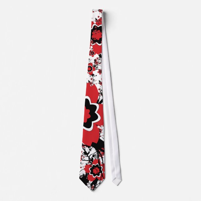 Red Cherry Blossom Sakura Design Tie (Front)
