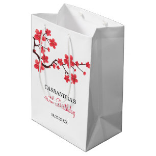 Red Cherry Blossom Sakura Floral Birthday Welcome Medium Gift Bag