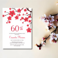 Red Cherry Blossom Sakura Rustic Floral Birthday