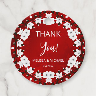Red Cherry Blossom Thank You Wedding Favor Favour Tags