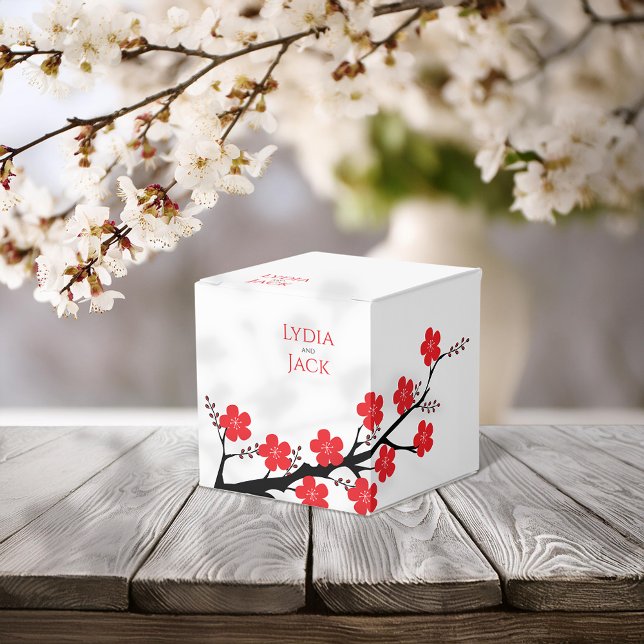 Red Cherry Blossom Themed Wedding Favour Box (Creator Uploaded)