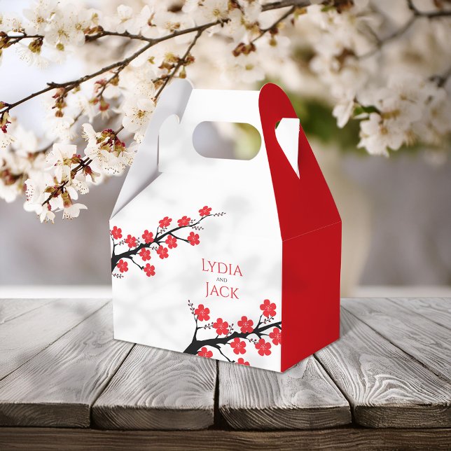 Red Cherry Blossom Themed Wedding Favour Box (Creator Uploaded)