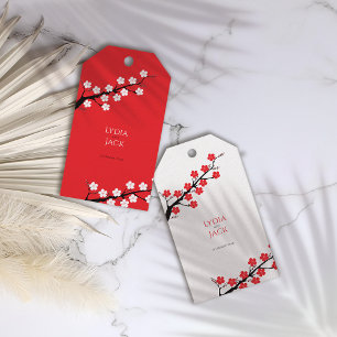 Red Cherry Blossom Themed Wedding Gift Tags