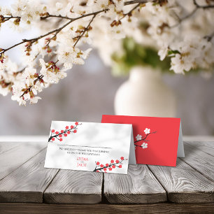 Red Cherry Blossom Themed Wedding Place Card