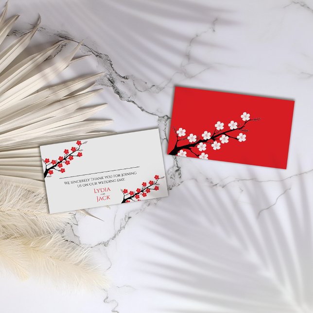 Red Cherry Blossom Themed Wedding Place Card (Creator Uploaded)