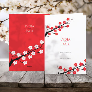 Red Cherry Blossom Themed Wedding Programme