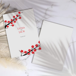 Red Cherry Blossom Themed Wedding Thank You Card