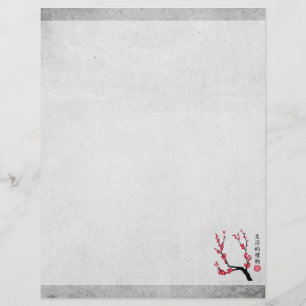 Red cherry blossom three art "Gift of life" Custom Letterhead