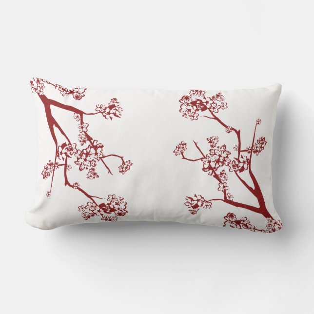 Red Cherry Blossom Throw Pillow (Front)