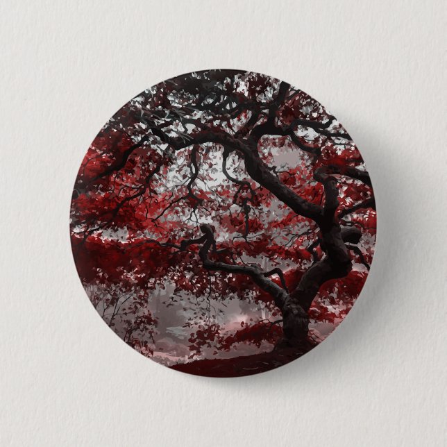 Red Cherry Blossom Tree 6 Cm Round Badge (Front)