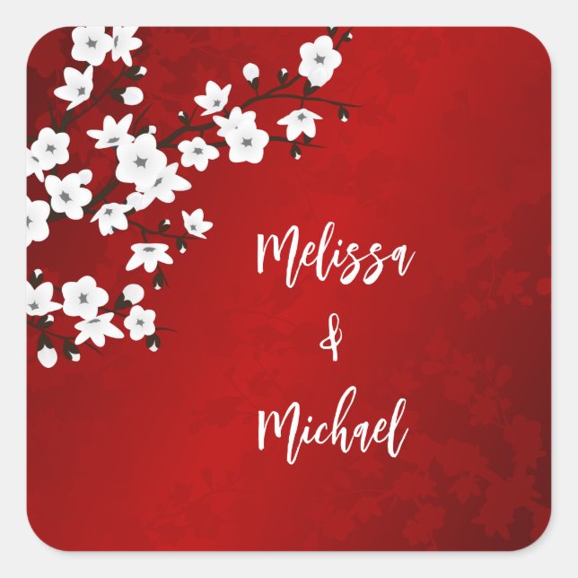 Red Cherry Blossom Wedding   Square Sticker (Front)