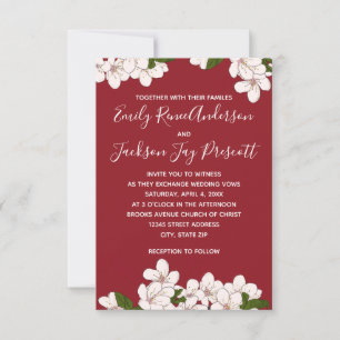 Red Cherry Blossoms - 3x5 Wedding Invitation
