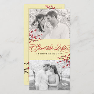 Red Cherry Blossoms Asian Zen Sakura Flowers Photo Save The Date